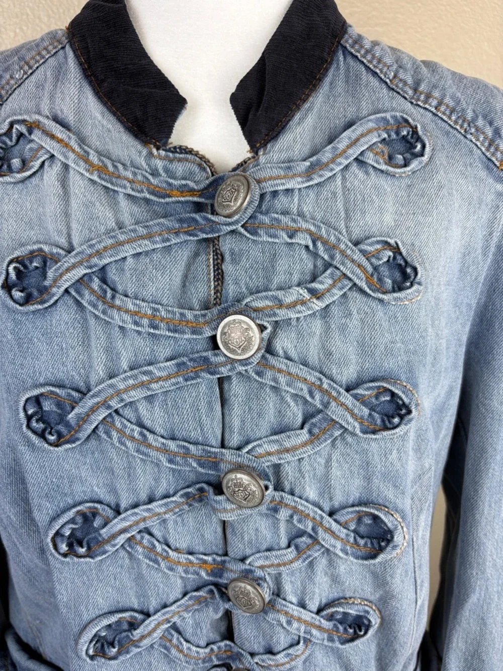 Free People Denim Seamed And Structured Jacket Size XL Military 90s - Picture 4 of 16